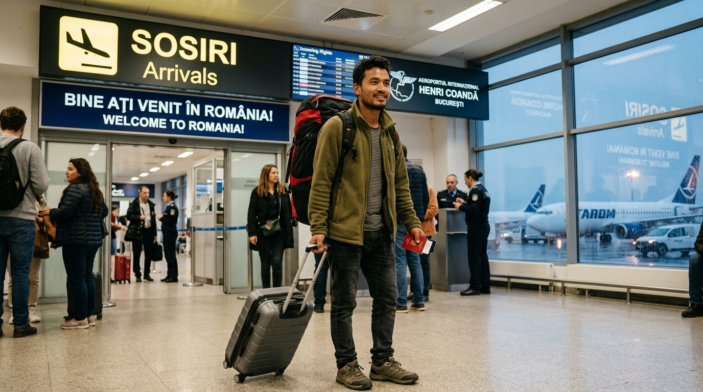 a student arriving to romania