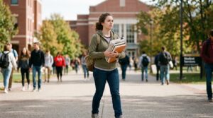 Student with documents