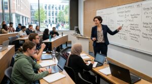 Tutor teaching in class
