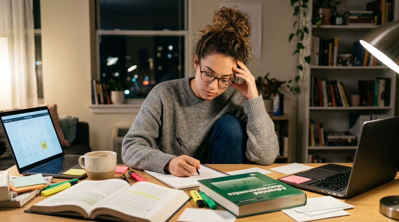 A woman preparing for an exam