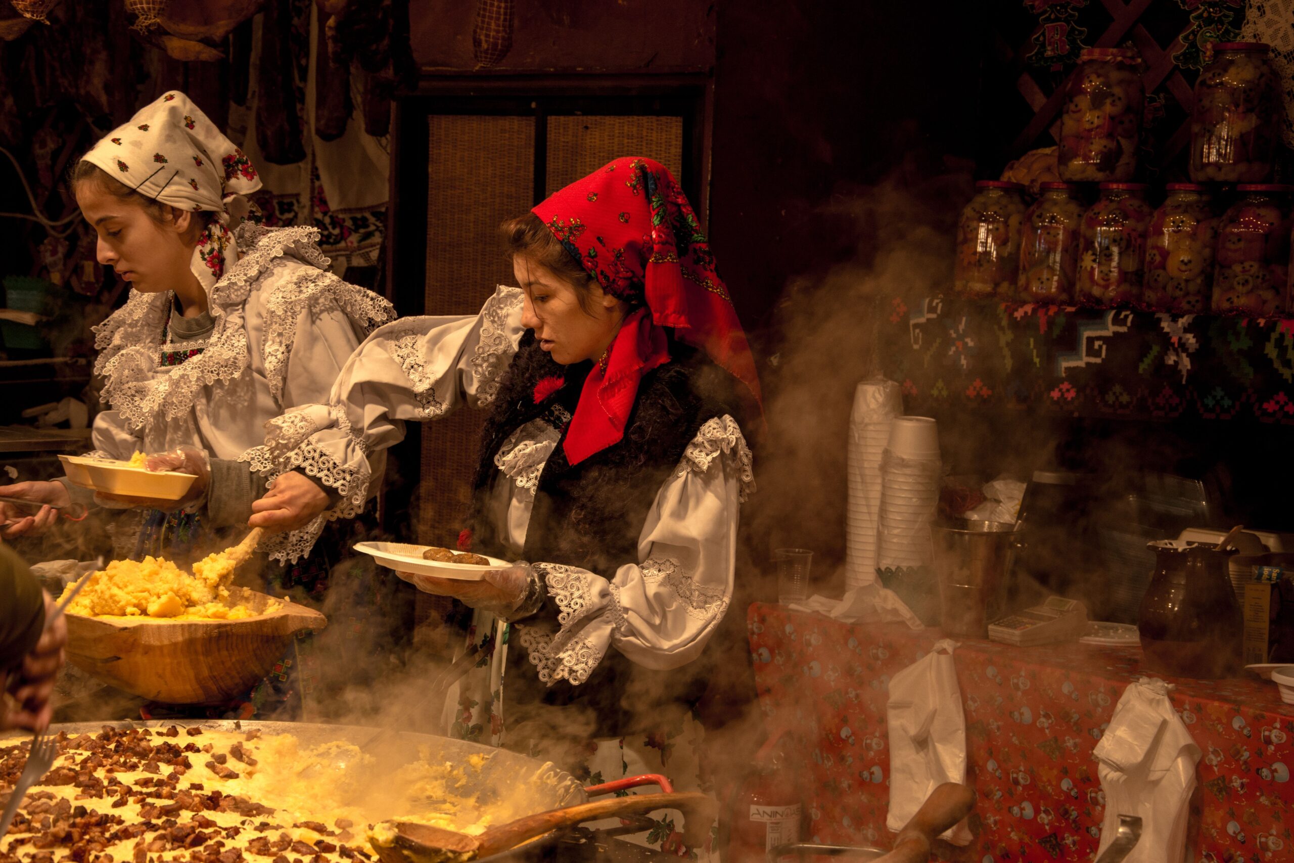 Romanian women making food
