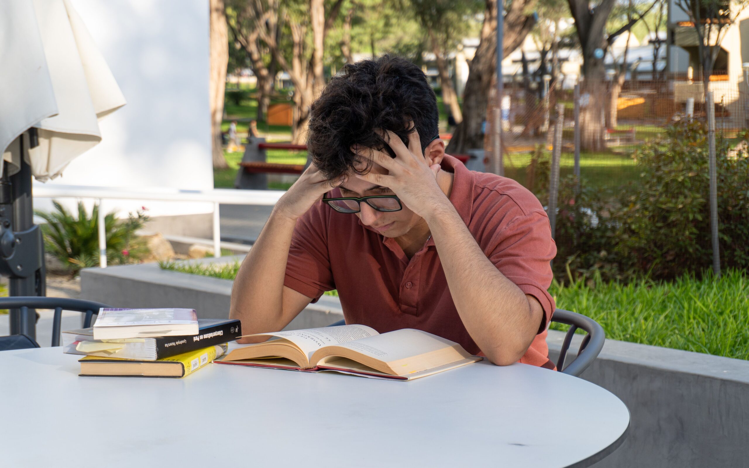 Student reading book