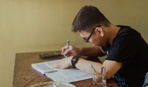 a man studying